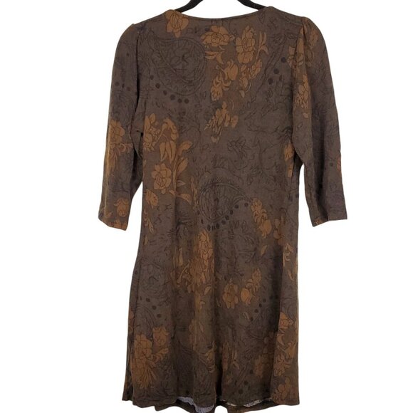 NWT REBORN Womens Brown Floral Midi Dress Sz Large 3/4 Sleeve Bloomcore Fall - Picture 2 of 11